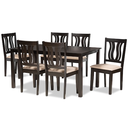 Baxton Studio Fenton Modern and Contemporary Sand Fabric and Dark Brown Finished Wood 7-Piece Dining Set 176-11378-10519-Zoro